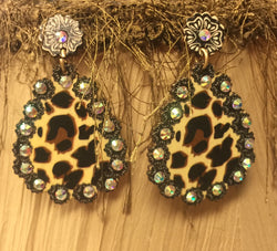 Clear Rhinestone Leopard Earrings