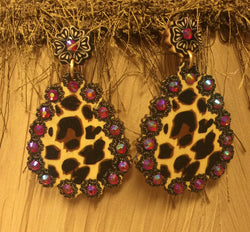 Red Rhinestone Leopard Earrings