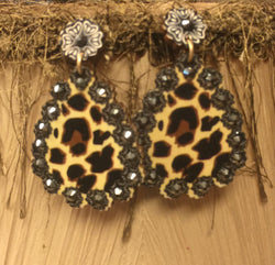 Brown Rhinestone Leopard Earrings