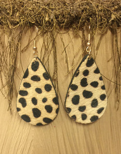 Leather Leopard Teardrop Earrings